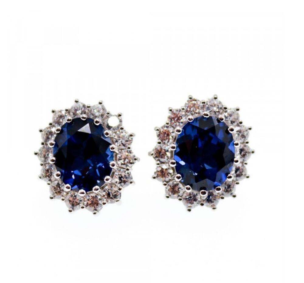 925 Sterling Silver Sapphire & CZ Earrings